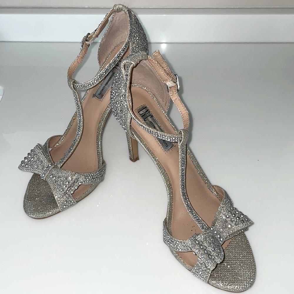 Silver and tan Dress Sandals with Bows